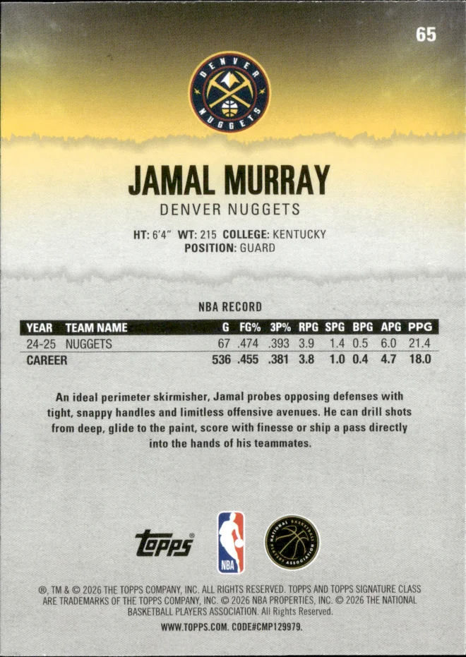Jamal Murray card back