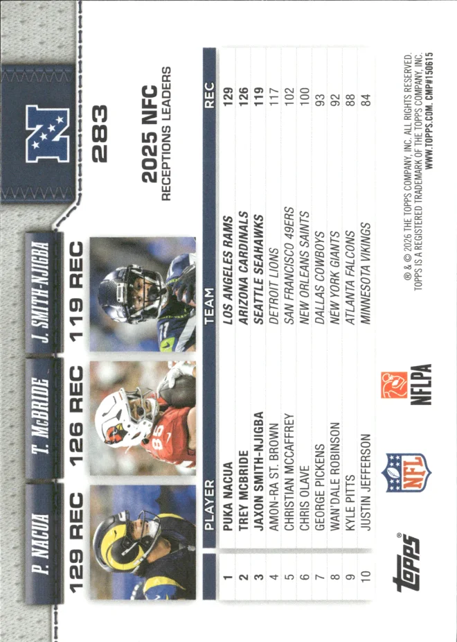 Puka Nacua / Trey McBride / Jaxon Smith-Njigba card back