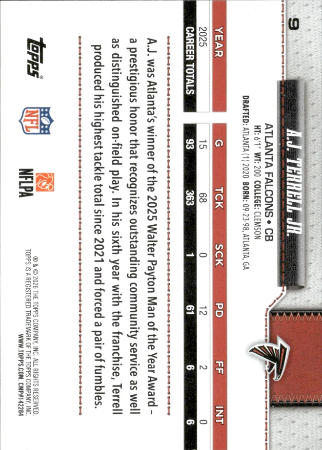 A.J. Terrell Jr. card back