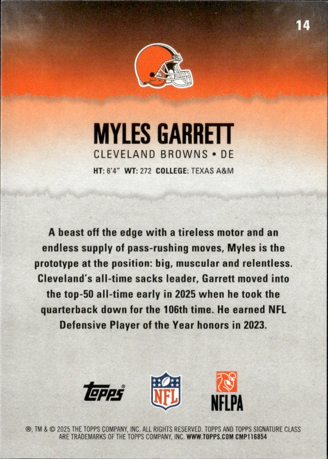 Myles Garrett card back