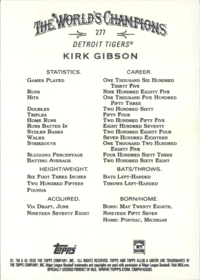 Kirk Gibson card back