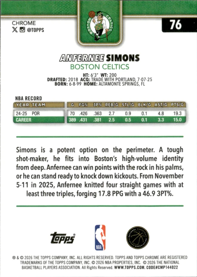 Anfernee Simons card back