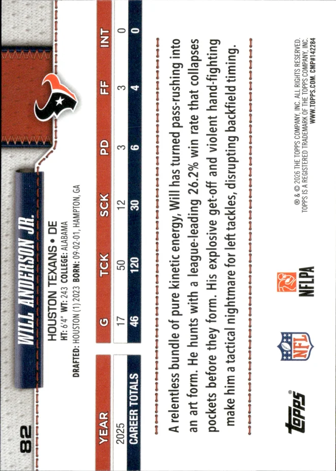 Will Anderson Jr. card back
