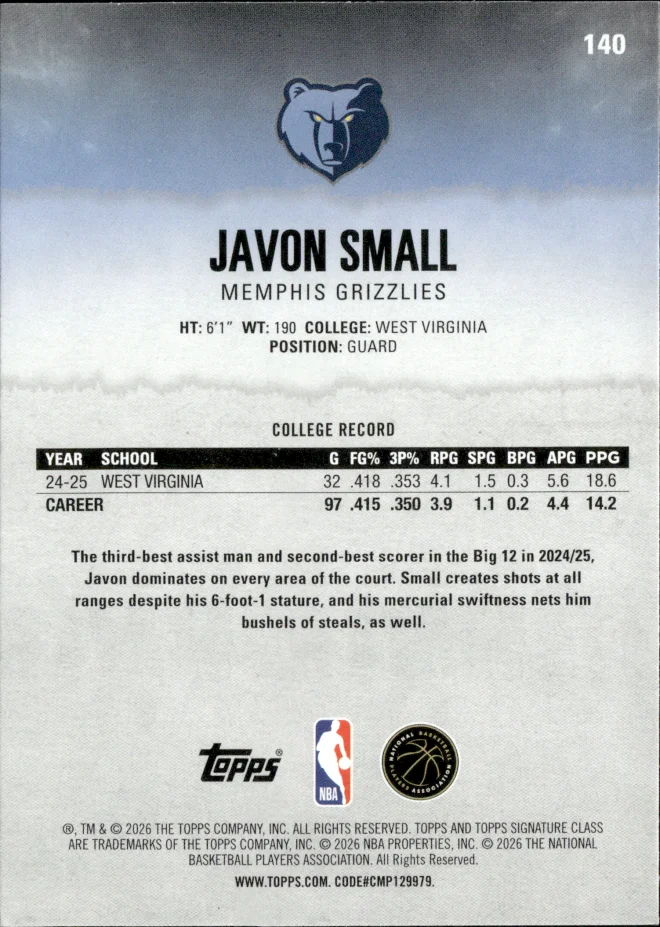 Javon Small card back