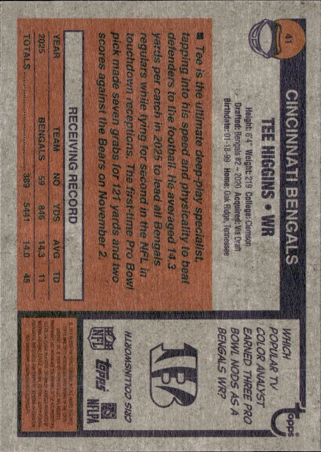 Tee Higgins card back