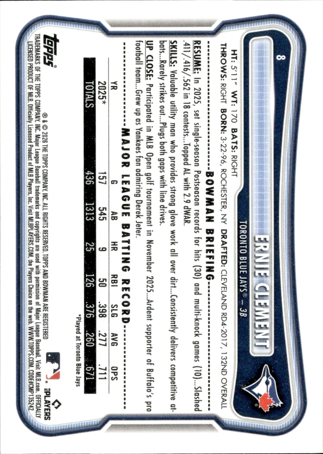 Ernie Clement card back