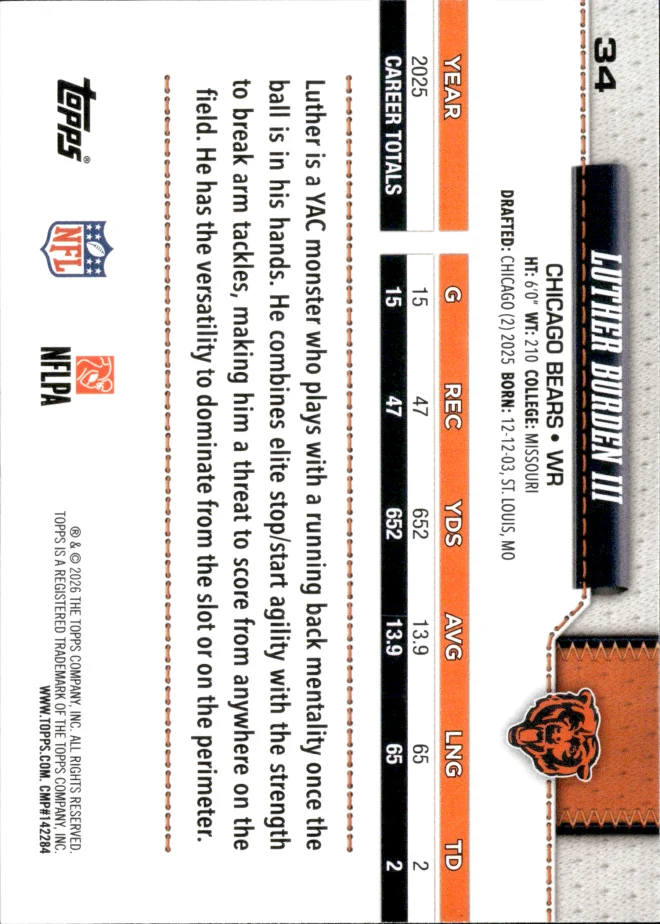 Luther Burden III card back