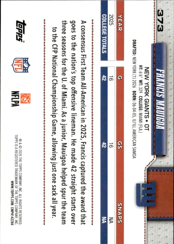 Francis Mauigoa card back