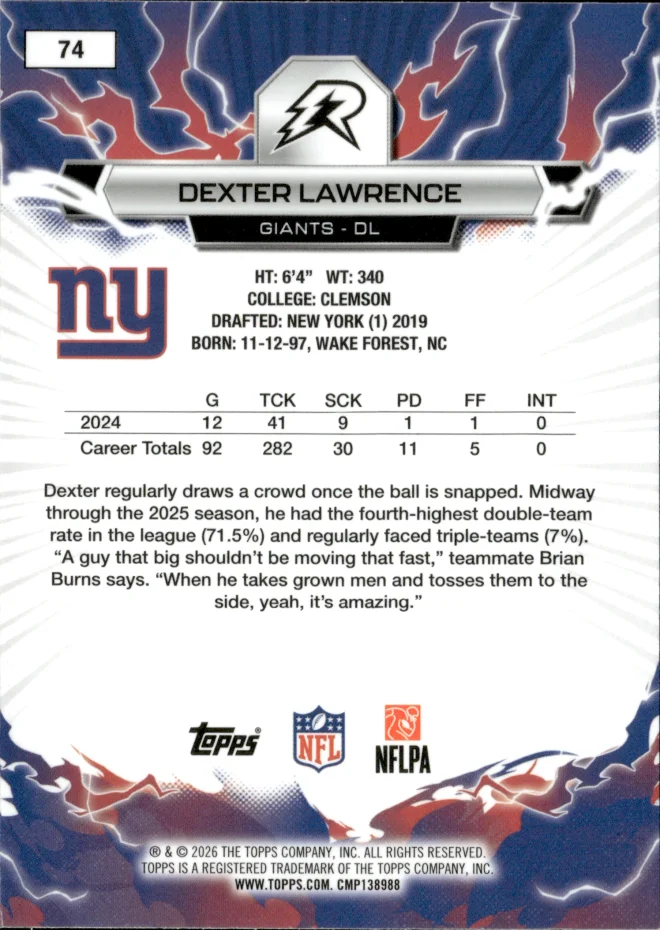 Dexter Lawrence card back