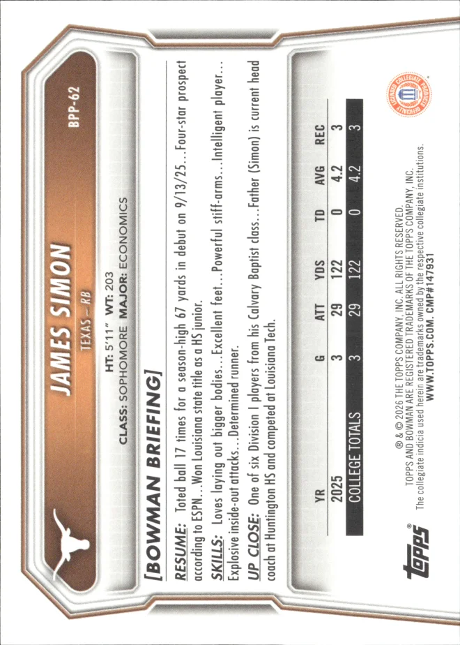 James Simon card back