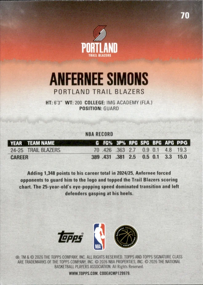 Anfernee Simons card back