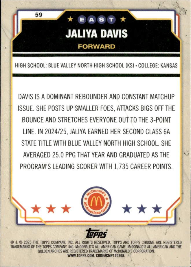 Jaliya Davis card back
