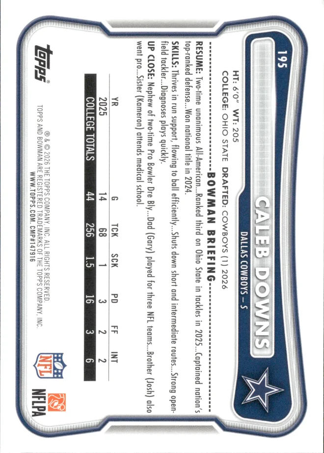 Caleb Downs card back