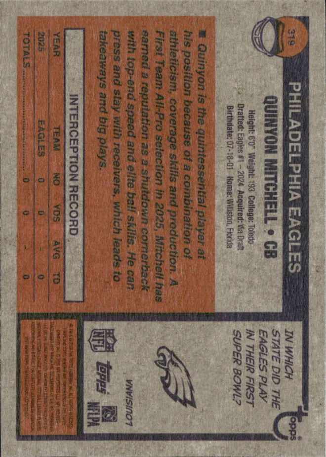 Quinyon Mitchell card back