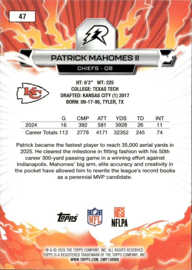 Patrick Mahomes II card back