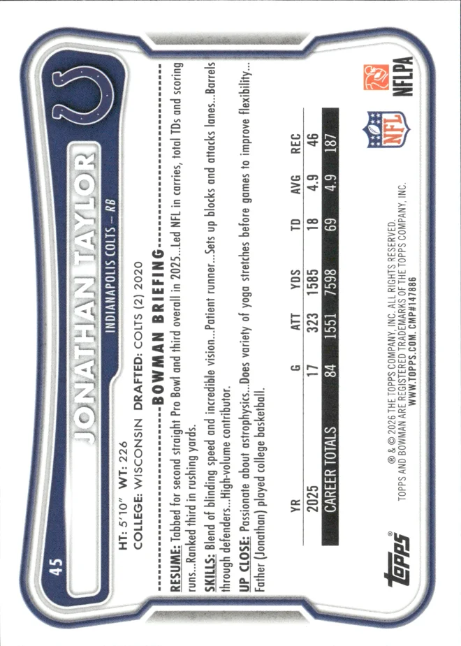 Jonathan Taylor card back