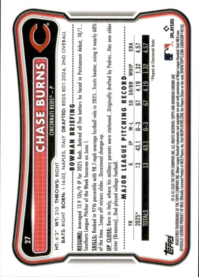 Chase Burns card back