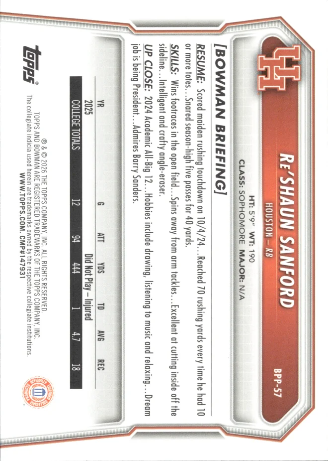 Re'Shaun Sanford card back