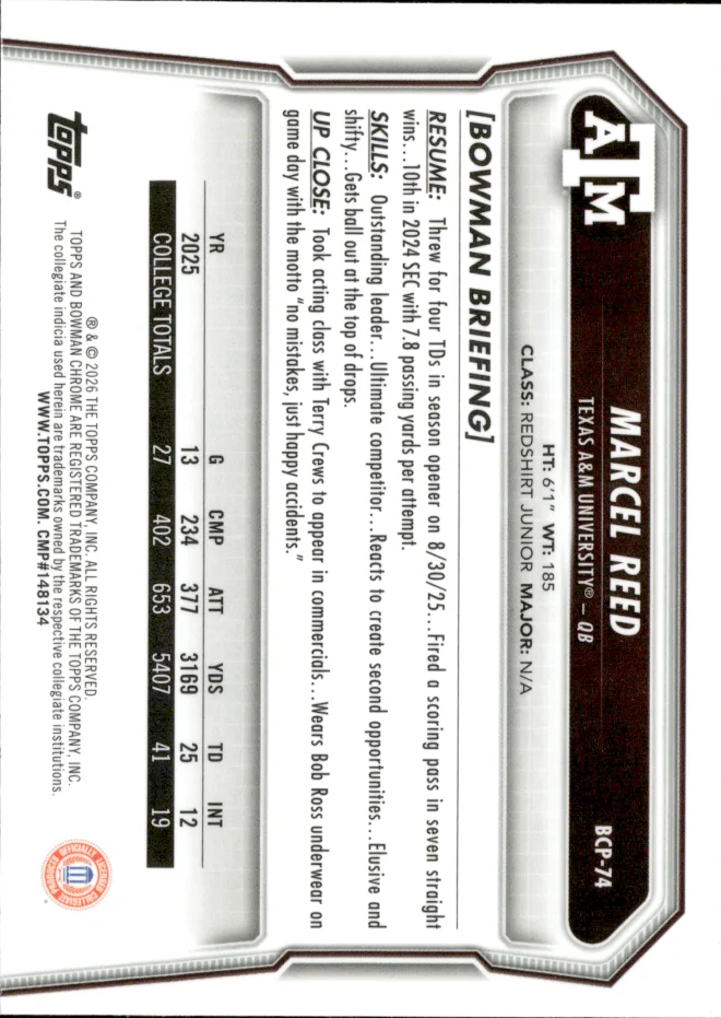 Marcel Reed card back