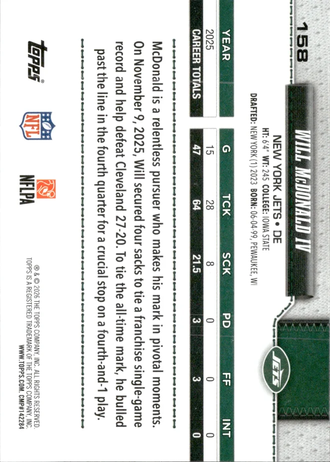 Will McDonald IV card back