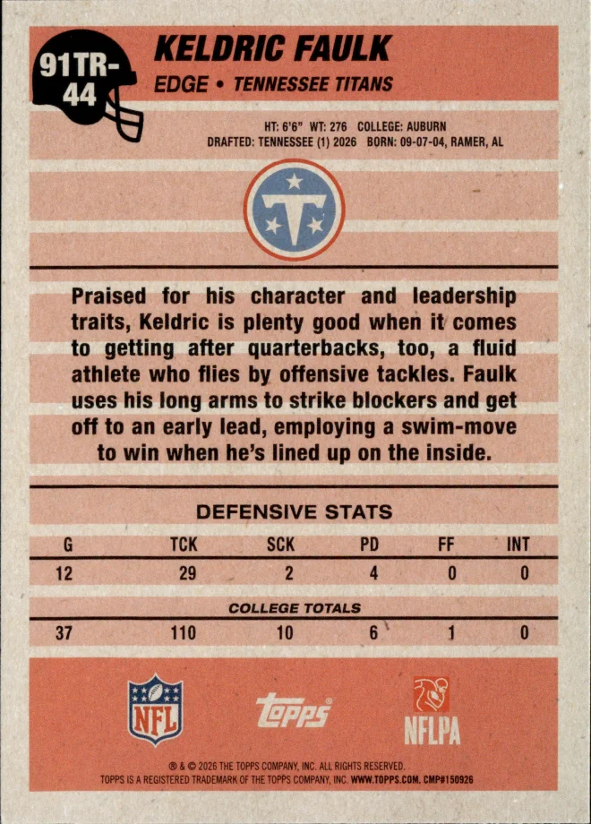 Keldric Faulk card back