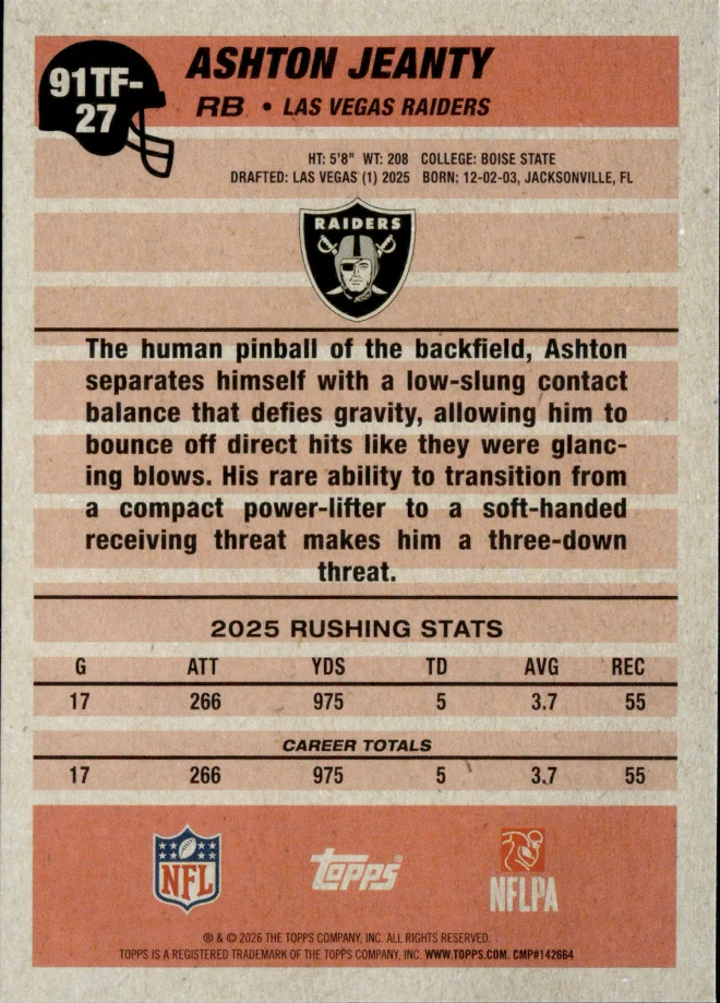 Ashton Jeanty card back