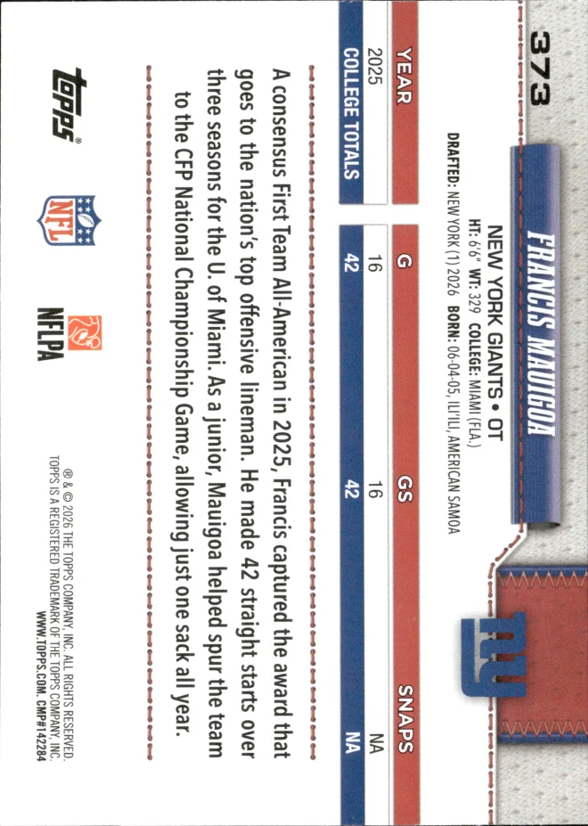 Francis Mauigoa card back