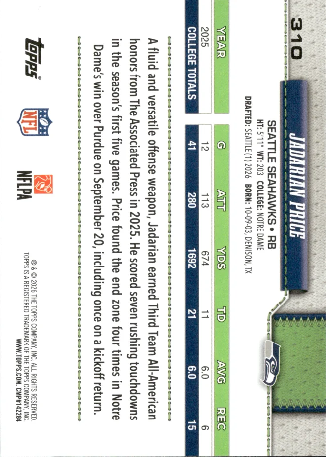Jadarian Price card back