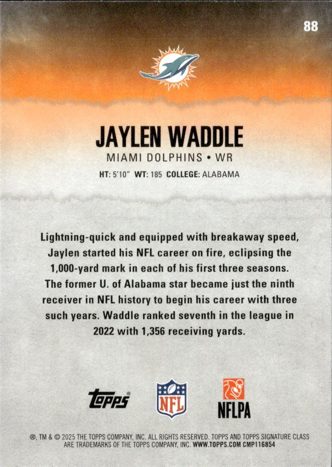 Jaylen Waddle card back
