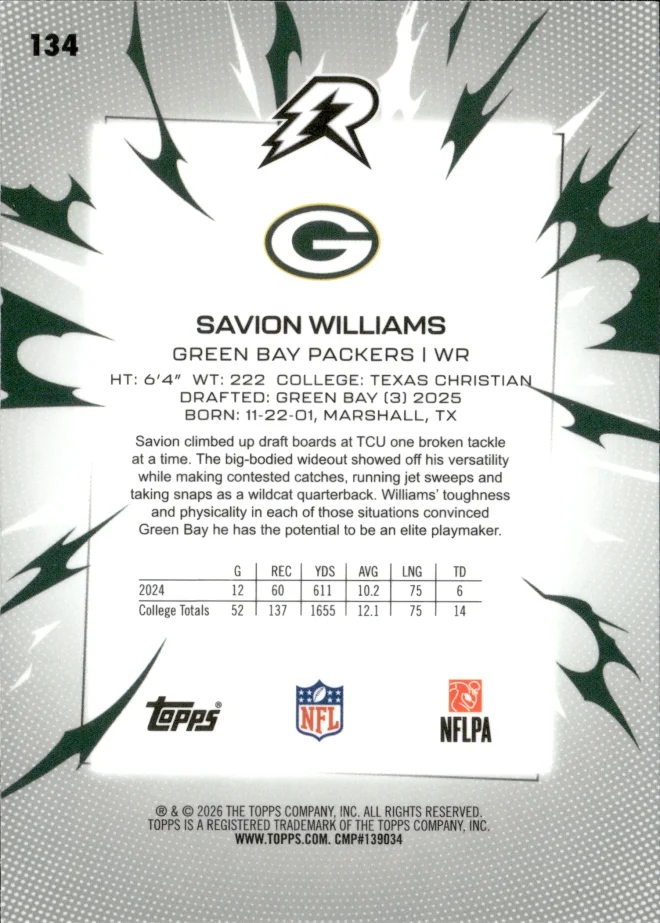 Savion Williams card back