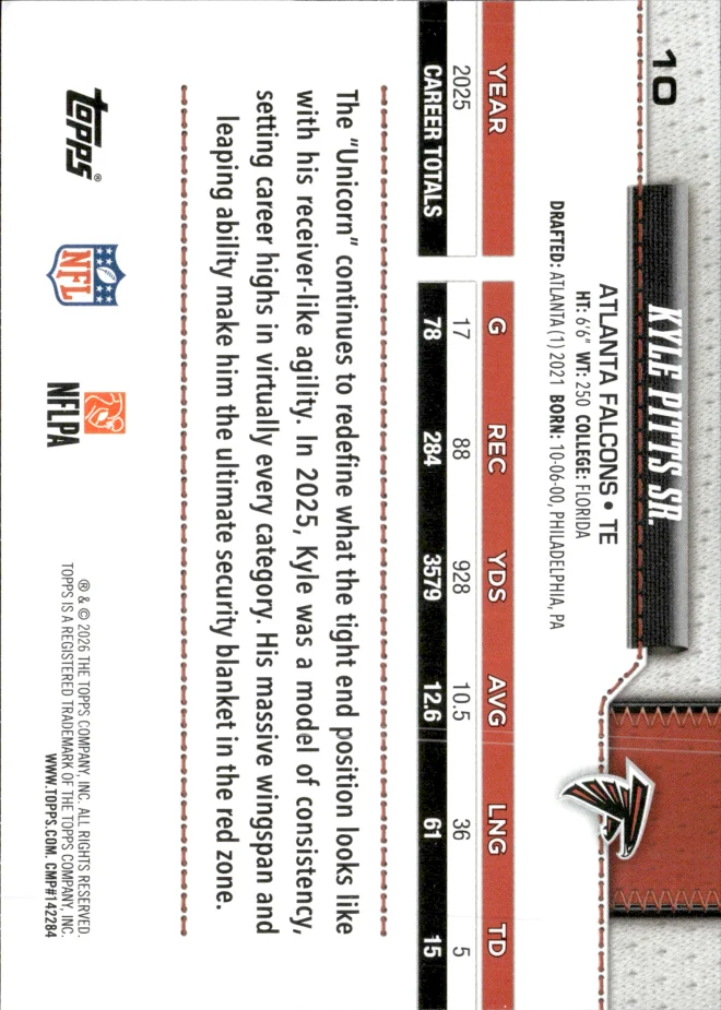 Kyle Pitts Sr. card back