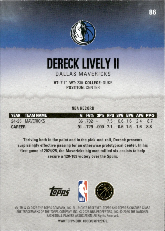 Dereck Lively II card back
