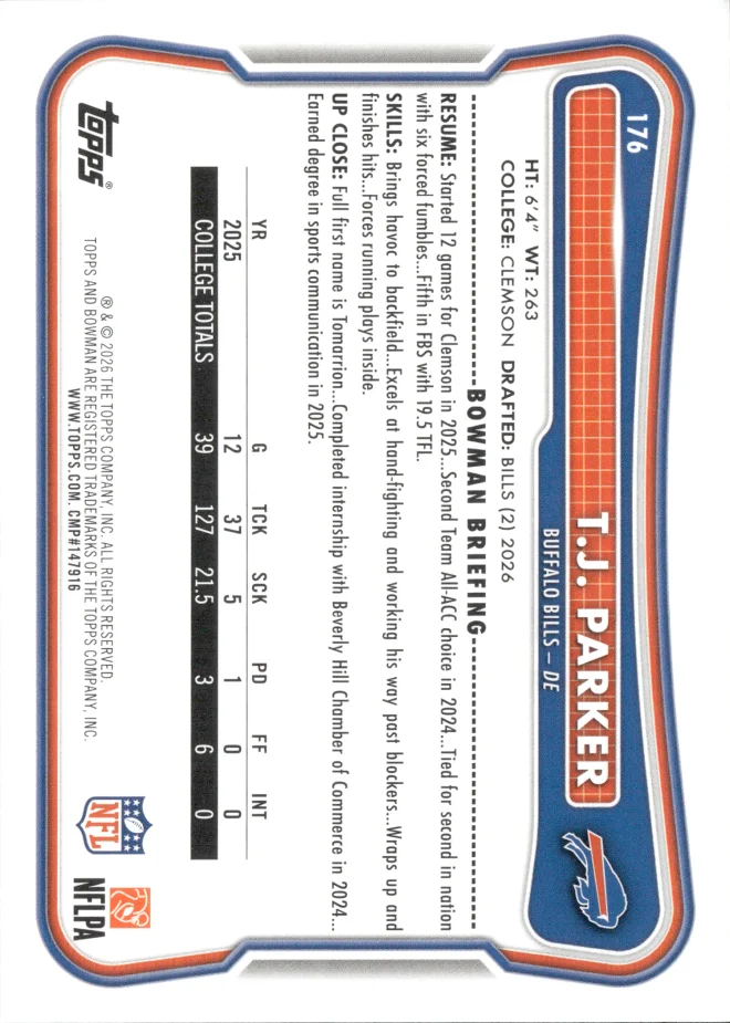 T.J. Parker card back