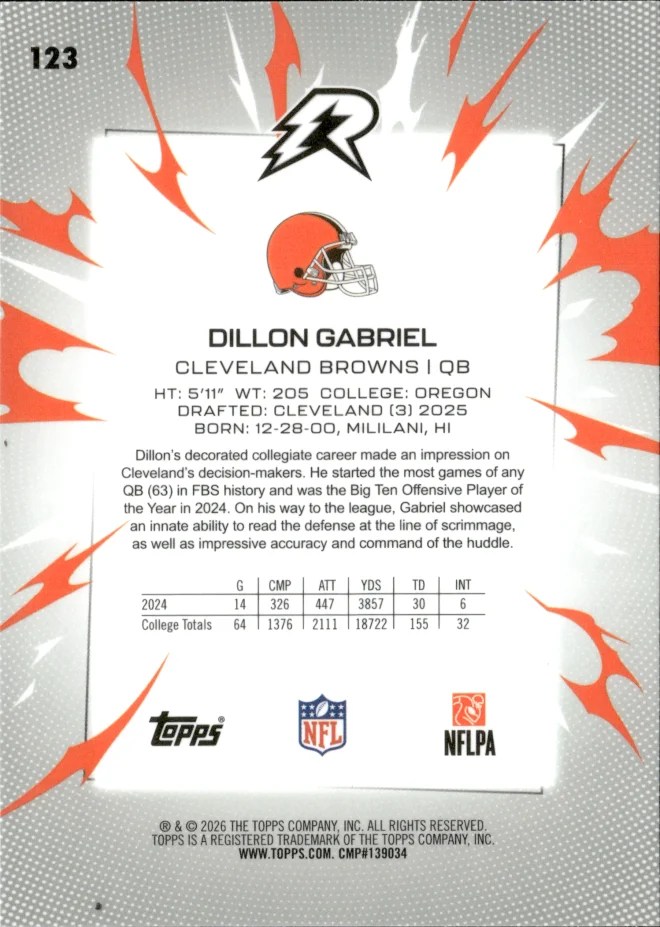 Dillon Gabriel card back