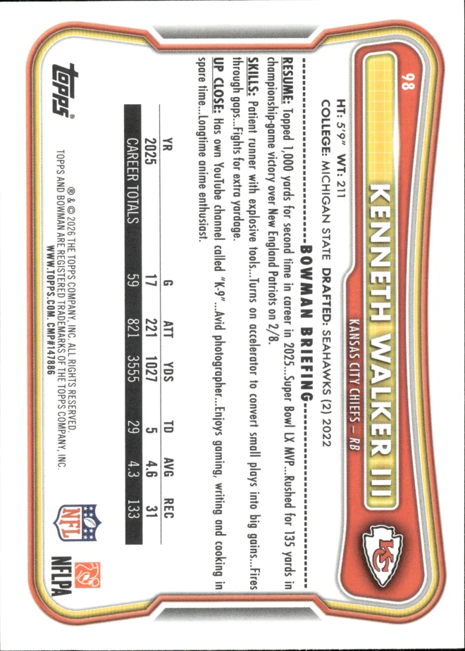 Kenneth Walker III card back