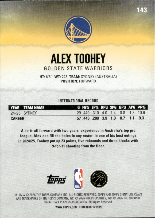Alex Toohey card back