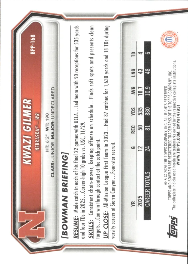 Kwazi Gilmer card back