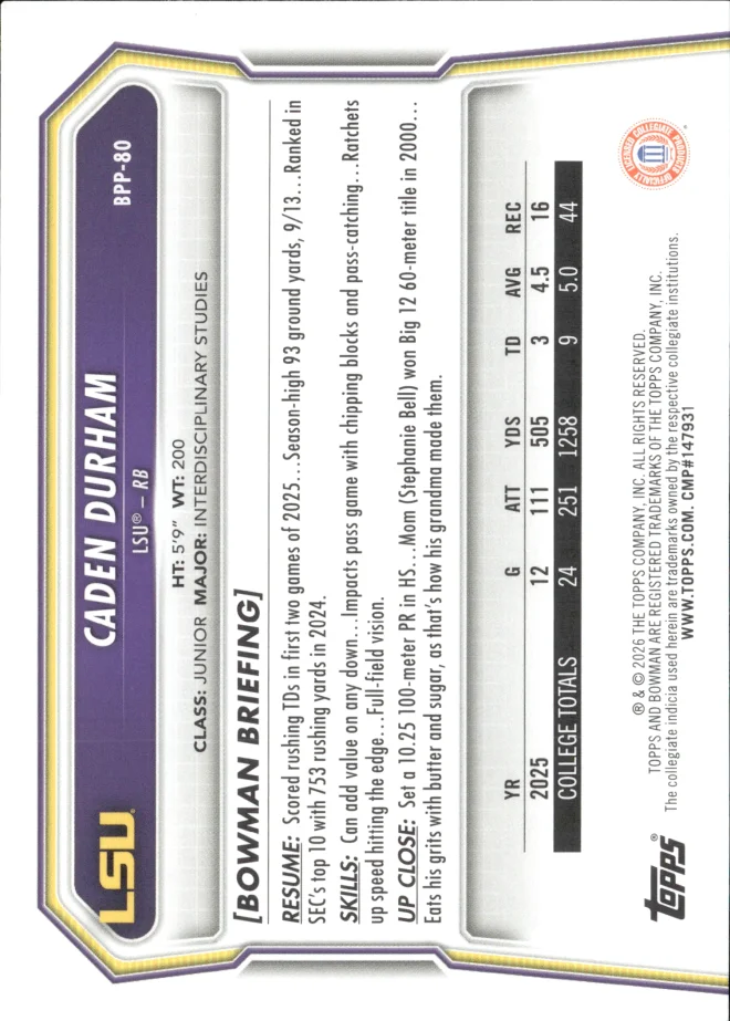 Caden Durham card back