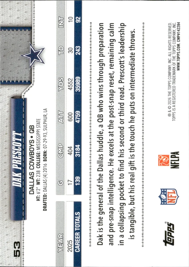 Dak Prescott card back