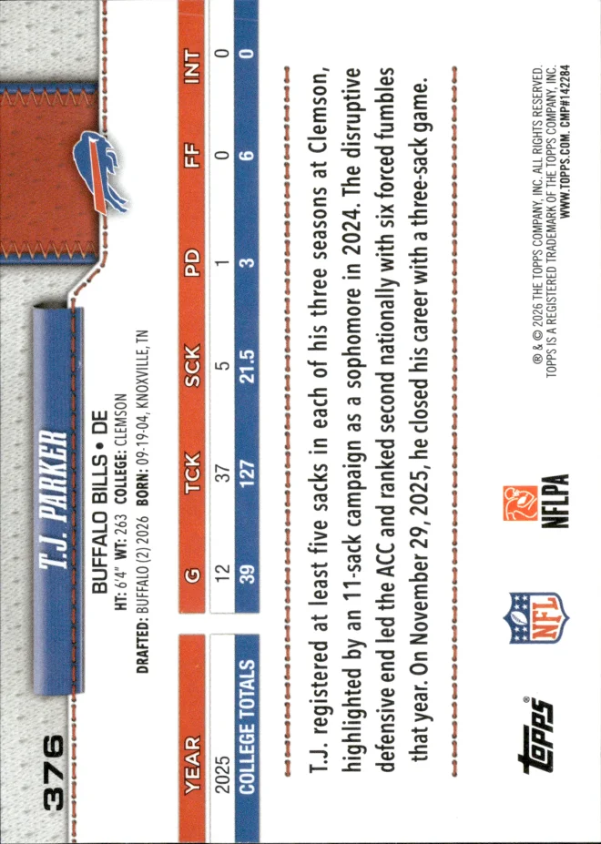 T.J. Parker card back