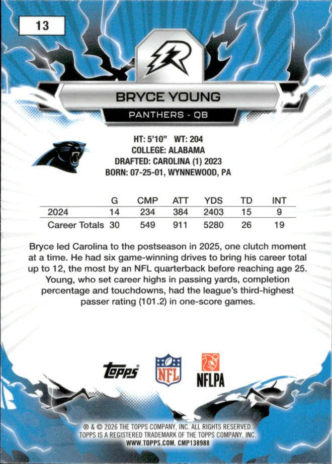 Bryce Young card back