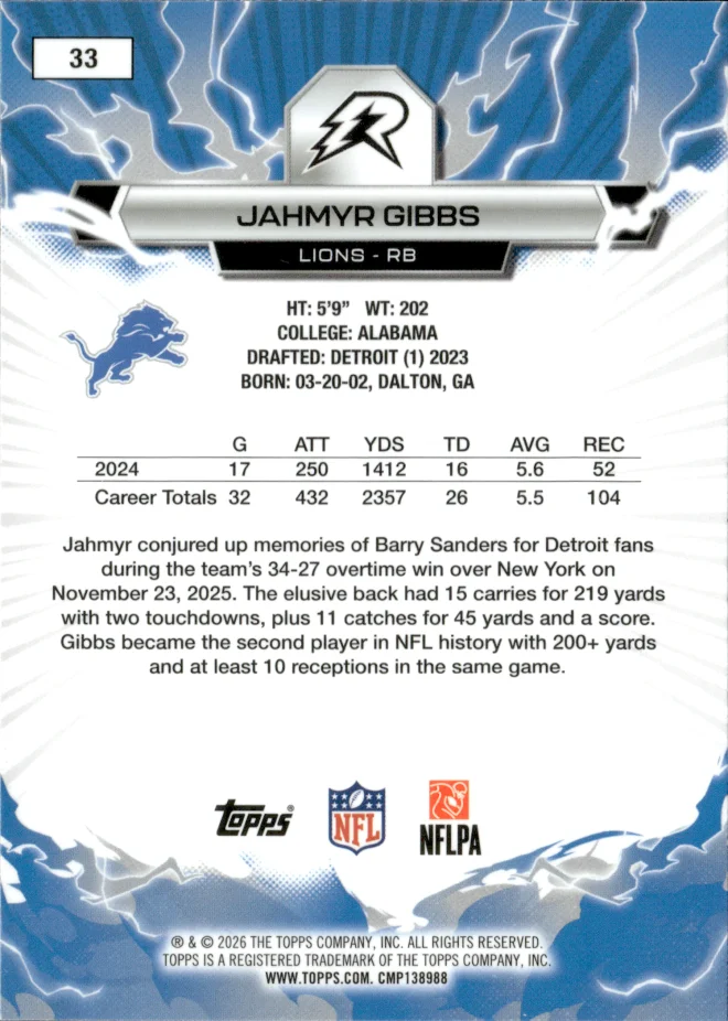 Jahmyr Gibbs card back