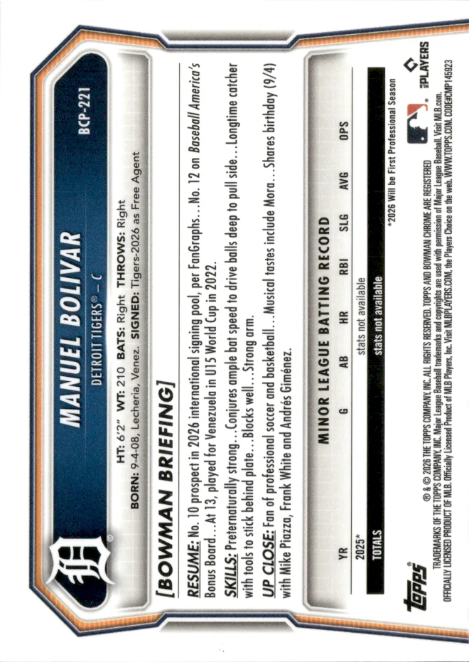 Manuel Bolivar card back