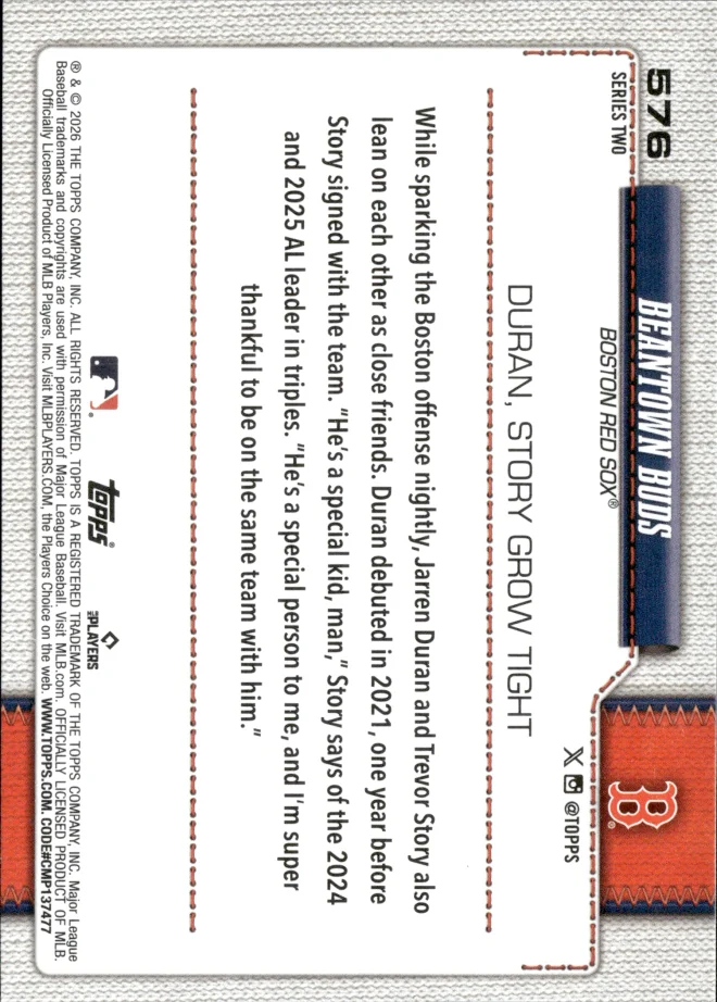 Jarren Duran / Trevor Story card back
