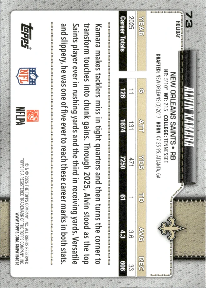 Alvin Kamara card back