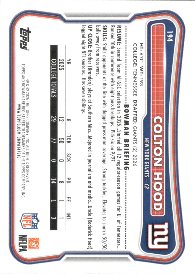 Colton Hood card back
