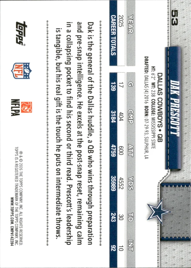 Dak Prescott card back