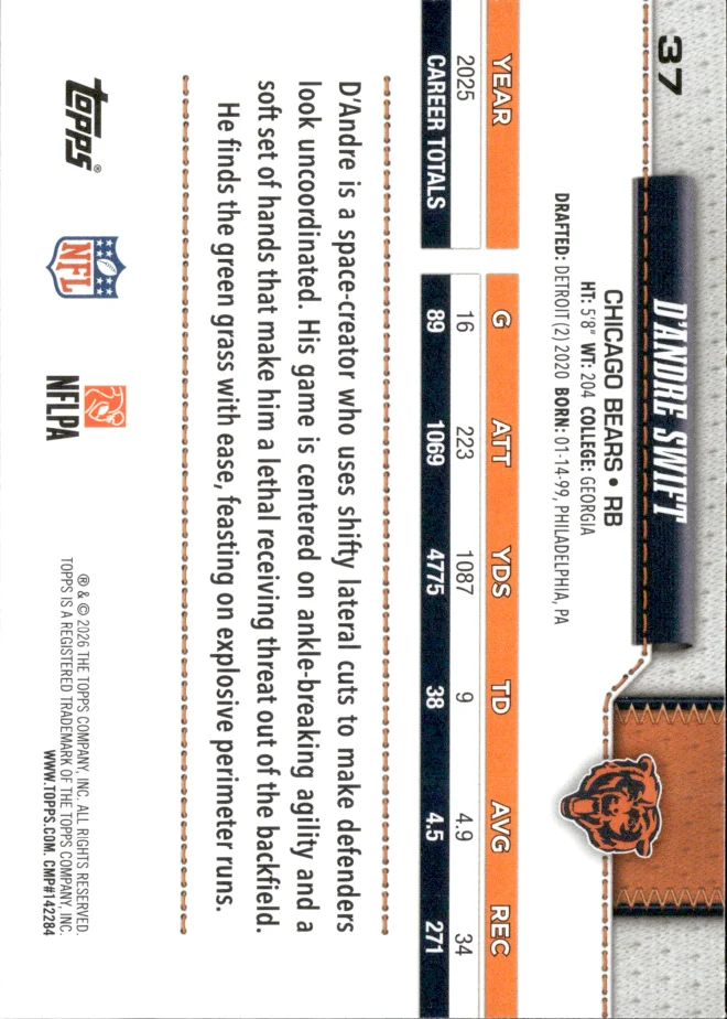 D'Andre Swift card back