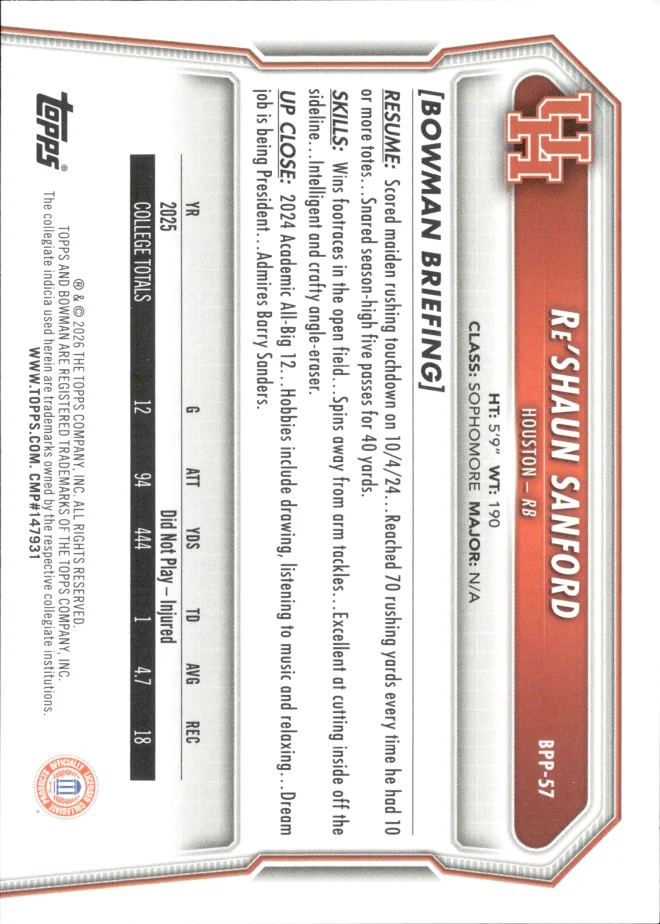 Re'Shaun Sanford card back