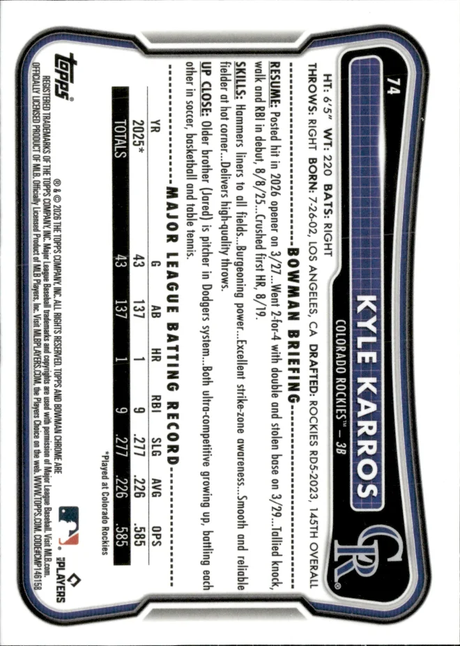 Kyle Karros card back
